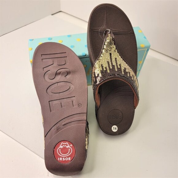 BROWN Sparkly Size 7 Summer Wedge Sandals Rhinestone Embellish Comfy NEW Sandals - Picture 8 of 11